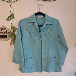 Vintage Cowgirl Teal Floral Blouse